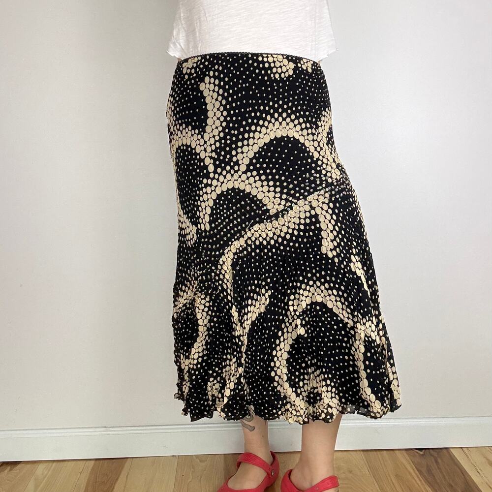 Lola P Black and cream chiffon beaded polka dot midi skirt size XL
